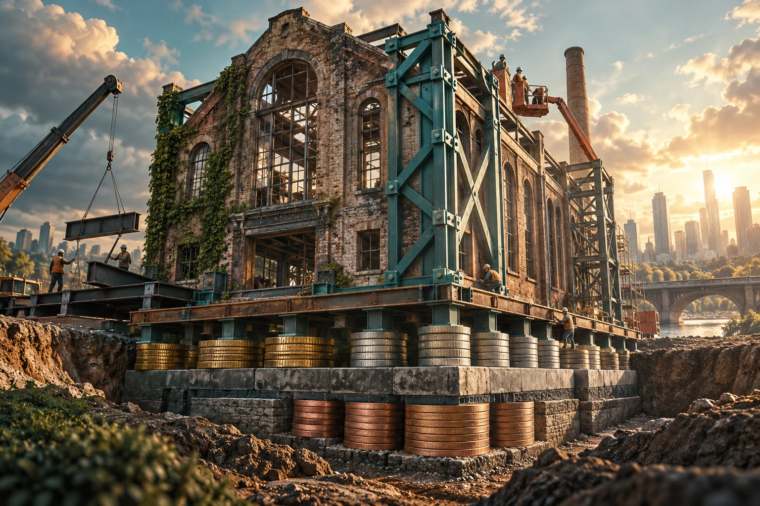 A factory is rebuilt on a new supporting structure